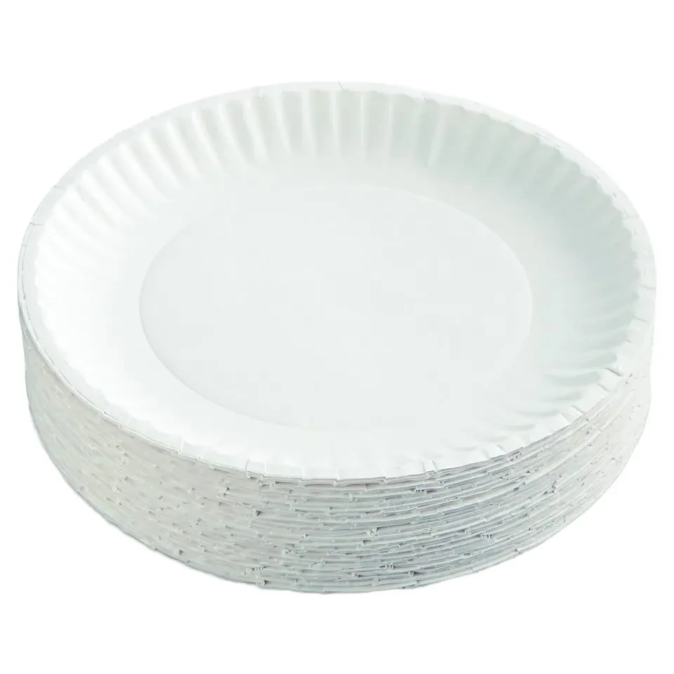 White Decorative Disposable Bagasse Paper Plates Eco-Friendly Tableware for Restaurants Weddings