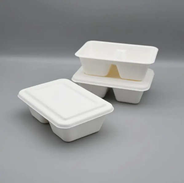 630ML BIODEGRADABLE SUGARCANE BAGASSE 2 COMP-FOOD CONTAINER TAKEAWAY