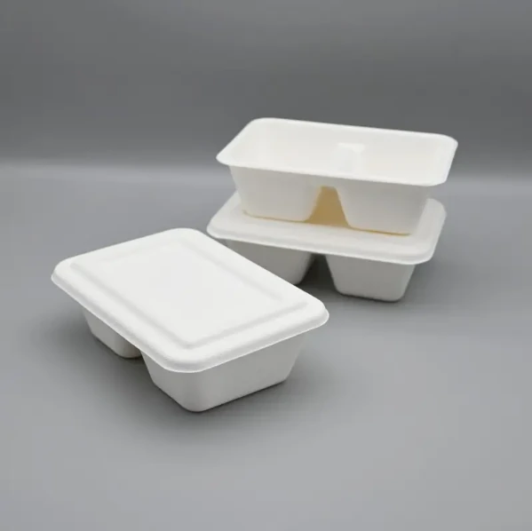 630ML BIODEGRADABLE SUGARCANE BAGASSE 2 COMP-FOOD CONTAINER TAKEAWAY