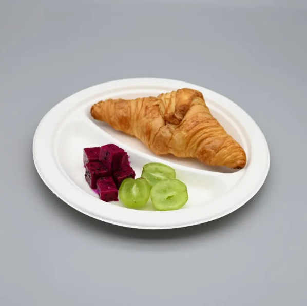 9INCH COMPOSTABLE 2-COMP SUGARCANE / BAGASSE FOOD ROUND PLATE