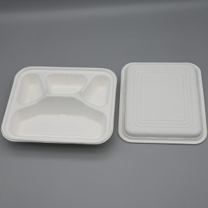 BIO COMPOSTABLE SUGARCANE BAGASSE 4 COMPARTMENTS LUNCH BOX for CHILD