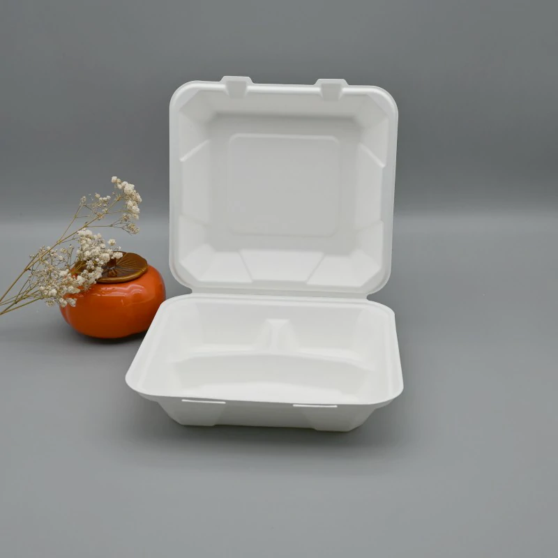 Biodegradable Single 8＂ Bagasse Clamshell Disposable Lunch Box for Food Service Containers