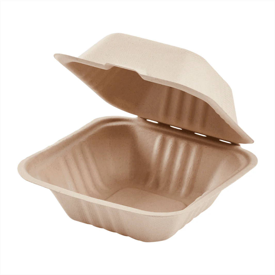 PFAS-Free Compostable Sugarcane Fiber Hinged Food Containers – Sustainable & Safe Packaging for Takeout