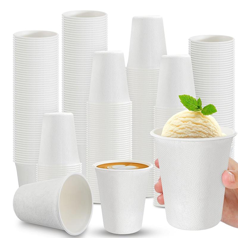 Compostable Paper 8 oz Cups Bulk Bagasse and Bamboo Fibre Biodegradable Eco Friendly Disposable Drinking Coffee Cups for Hot or Cold Party Home Office